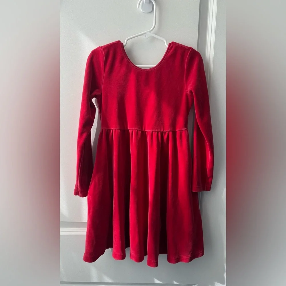 Hanna Andersson Red Velour Long-Sleeve Scoop Neck Skater Dress 5